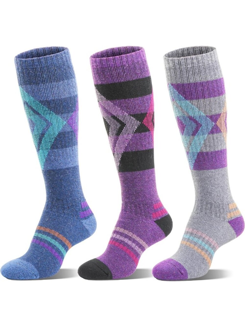 3 Pairs Thick Merino Wool Ski Socks - Thermal Knee High for Winter Sports